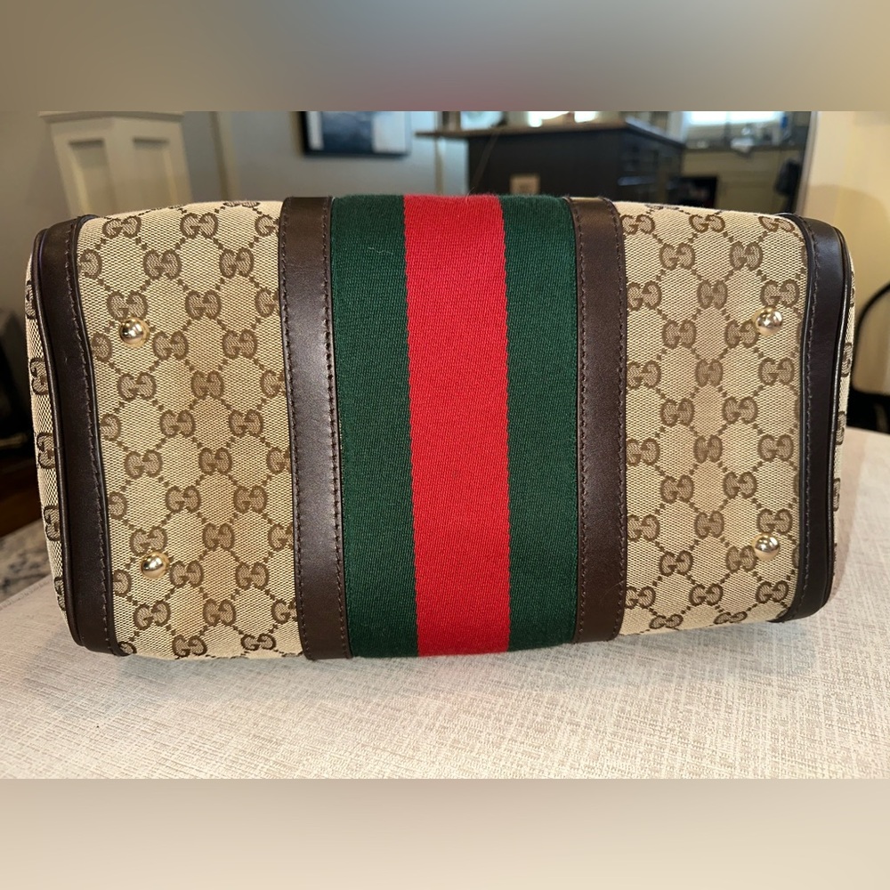 Gucci Beige and Brown Satchel with Red and Green Stripe - Picture 6 of 6